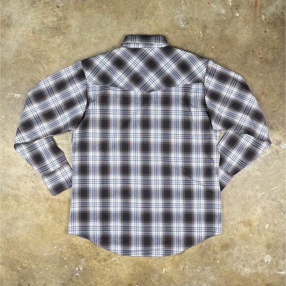 Ely Cattleman Plaid Western Pearl Snap Shirt Men’s Large Brown Cream Blue Red - Picture 4 of 11